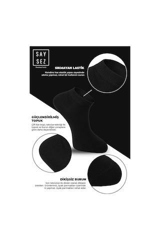 Saysez Bambu Erkek Patik Düz Siyah Çorap Dikişsiz Premium Kutulu 6'lı Siyah