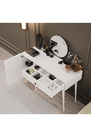 2240 Love Ahşap Ayaklı Mdf Profil Çerçeveli Makyaj Masası Beyaz