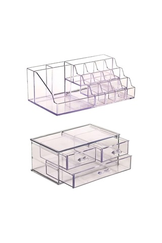 3 Çekmeceli Makyaj Düzenleyici Organizer Set Makyaj Fırçalık Çok Renkli Tek Ebat