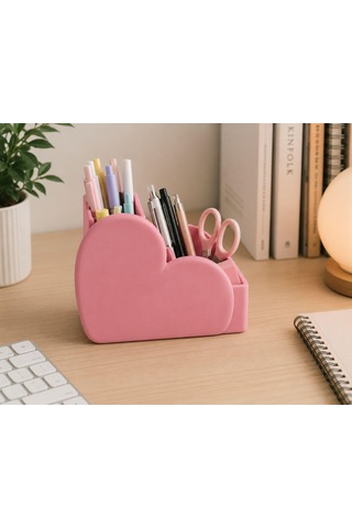 Lexroo Kalp Tasarımlı Masaüstü Organizer Pembe, 12x10x9 Cm