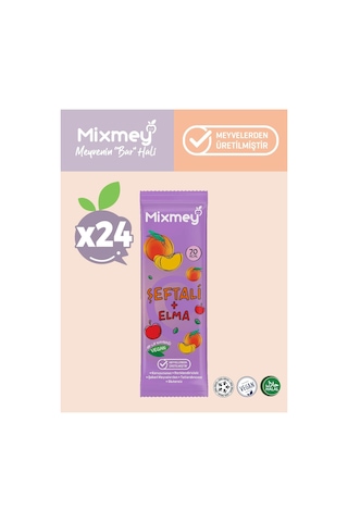 Mixmey Şeftali Meyve Barı 24 Adet | Atıştırmalıklar – Vegan, Glutensiz, Koruyucusuz 20gr X 24 Adet