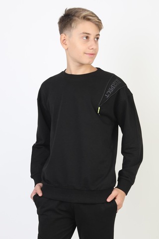 Fermuarlı Respect Baskılı Siyah Erkek Çocuk Sweatshirt-90812 Siyah