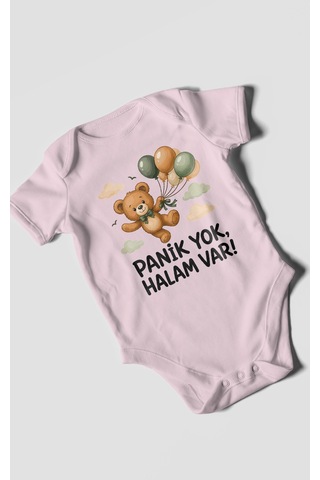 Morivokids Panik Yok, Halam Var Kısa Kollu Bebek Body %100 Pamuk Bebe Pembe