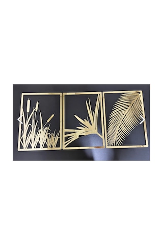 Yaprak Ve Sazlık 3'lü Tablo Mdf Üzeri Gümüş Pleksi Duvar Dekorasyon Her Biri 35x25 Cm 001