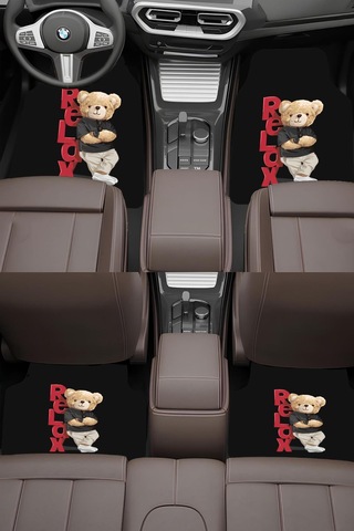 Teddy Ayıcık Premium Dot Tabanlı 4 Lü Araba Paspası Takımı Aps0002