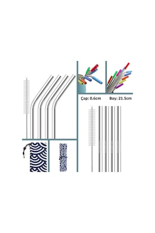 Omeniv Paslanmaz Çelik Metal Pipet Set 11 Parça Minimal Japon
