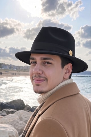 Mollycrush Erkek Kışlık Şık Siyah Fötr Şapka Geniş Siperli Kemer Detaylı Keçe Fedora Siyah