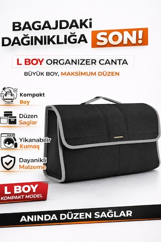 Oto Bagaj Organizer Bagaj Çantası L Boy Kaymaz Cırt Bantlı Velur Kompakt Düzenleyici - Vlx4