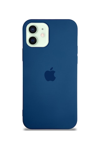 Apple Uyumlu  iPhone 12 Mini ile Logolu Silikon Kılıf Altı Kapalı İçi Kadife Lansman Arka Kapak