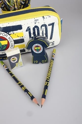 Fenerbahçe Lisanslı Kalem Çantası, 2'li Kurşun Kalem, Silgi Ve Çift Bıçaklı Kalemtraş Seti, Sarı Lacivert Çok Renkli