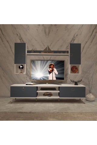 Decoraktiv Eko 5da Mdf Dvd Gold Tv Ünitesi Tv Sehpası Beyaz - Antrasit