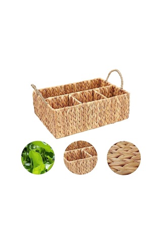 El Yapımı Doğal Hasır Dikdörtgen Çok Amaçlı 4 Bölmeli Dolap Düzenleyici 43x30x13cm Çok Renkli