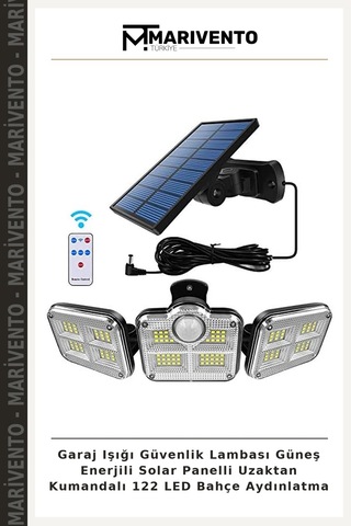 Garaj Işığı Güvenlik Lambası Güneş Enerjili Solar Panelli Uzaktan Kumandalı 122 Led Bahçe Aydınlatma