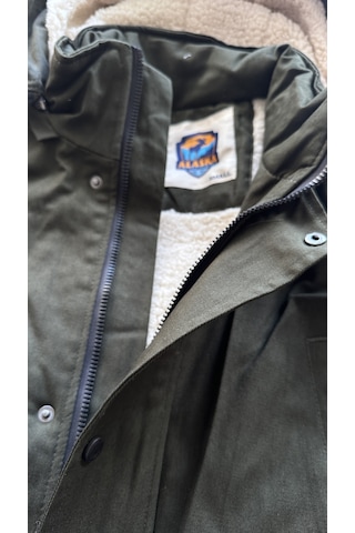 Alaska The Last Frontier Slim Fit Çıkarılabilir Kapüşonlu Gabardin Uzun Parka Kaban Haki