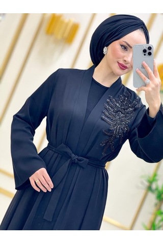 Nazzain El İşlemeli Abaya Takım Çok Renkli