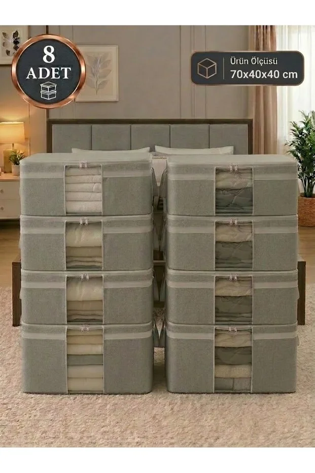 Lüks 8 Adet Çok Amaçlı Baza Altı Hurcu 70x40x40 Cm Ev Düzenleme Ve Depolama Seti Gri