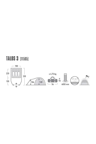 High Peak Talos 3 Kişilik Çadır Yetişkin, Siyah, Tek Beden Beyaz - Kırmızı