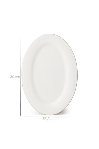 Porsima 4441 Gardenya Porselen Platin Fileli Kayık Tabak Seti - Oval Kahvaltılık Sunumluk Seti 30cm Beyaz