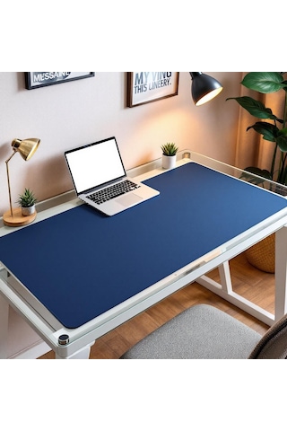 Mouse Pad Mavi Masa Matı 140x80cm Suni Deri Desk Mat Ofis Dekor