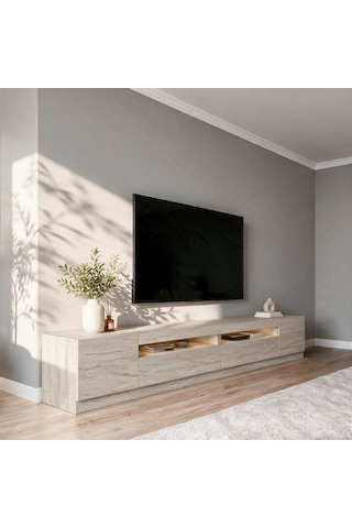 T008 Arya Işıklı Tv Sehpası Set - Traverten Traverten