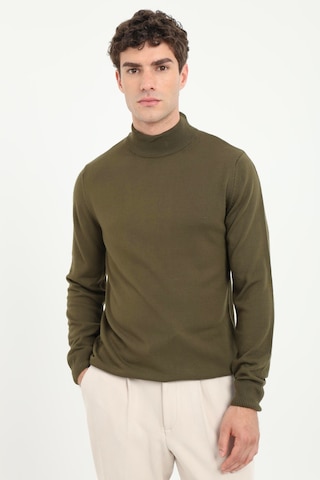 Dufy Erkek Slim Fit Yarım Balıkçı Yaka Haki Triko-18496