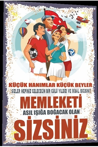 Mustafa Kemal Atatürk Küçük Hanımlar Küçük Beyler retro ahşap pos