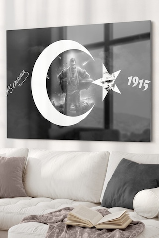 Seyit Onbaşı Atatürk Temalı Cam Tablo 50x70 Cm
