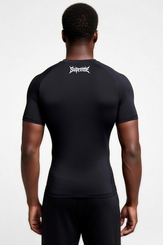 Premium Supreme Gotik Yazılı Siyah Kısa Kol Compression Erkek T-shirt Spor Gym Fitness Boks Kickboks Siyah