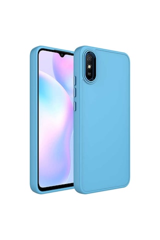 Xiaomi Redmi 9a Kılıf Metal Çerçeve Ve Buton Tasarımlı Silikon Zore Luna Kapak Sierra Mavi