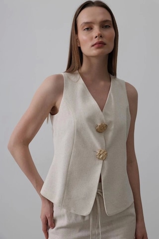 Defymoda Düğme Detaylı Yelek - Krem Krem