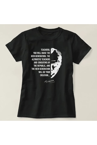 Efnaz Style 24 Kasım Öğretmenler Günü Temalı Baskılı Bisiklet Yaka T-shirt - Siyah