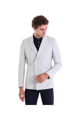 Hatemoğlu Gri Slim Fit Düz Sivri Yaka Kruvaze Casual Ceket Gri