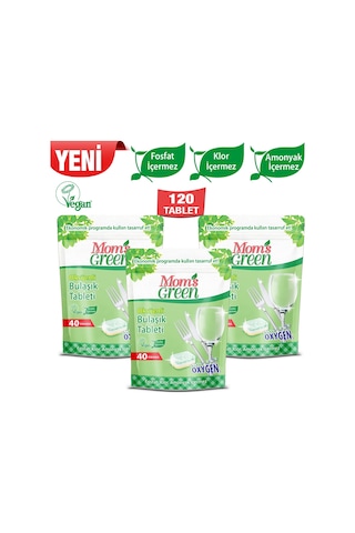 Mom's Green Oksijenli Bulaşık Makinesi Tableti 3 x 40 Tablet Mom's Green Oksijenli Bulaşık Makinesi Tableti 3 x 40 Tablet