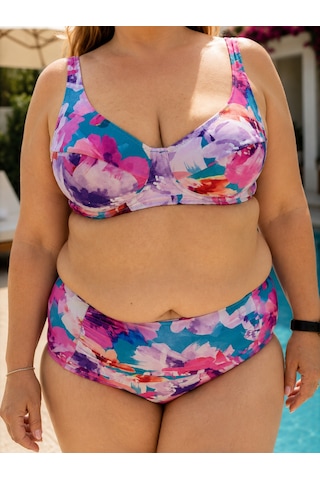 Desenli Yüksek Bel Kaplı Bikini Takımı Çok Renkli
