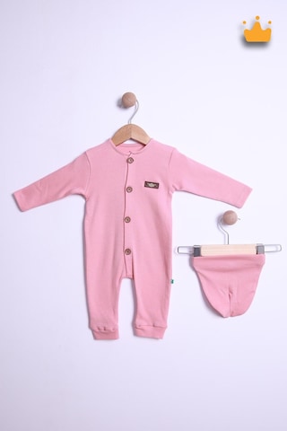 Babyhola Kız Erkek Bebek Tulum Bere Takım Pamuk Önden Düğmeli İnterlok 23630 Pembe