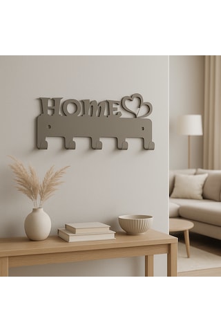 Lunoart Home Yazılı Kalpli Metal Anahtarlık Askısı Duvar Tipi Anahtar Organizer Vizon