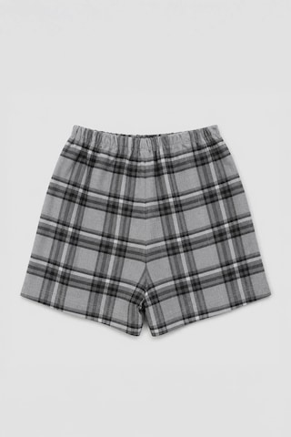 Markapia Kadın %100 Pamuk Ekose Desenli Bağcıklı Pijama Şort Gri