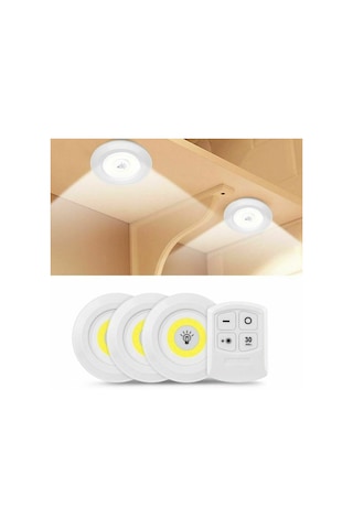 Uzaktan Kumandalı 3'lü Kendinden Yapışkanlı Led Spot Işığı 1 Paket