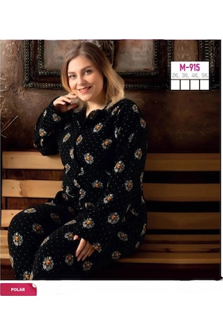 Sude Kadın Büyük Beden Kışlık Polar Gömlek Yaka Pijama Takımı M 915- 1 Adet 001