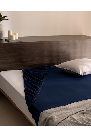 Madame Coco Ciel King Size Plus %100 Pamuk Lastikli Saten Çarşaf - Lacivert 8684427179390 Çok Renkli