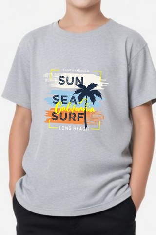 Panios Kids California Sun Baskılı Erkek Çocuk Kısa Kollu Yuvarlak Yaka T-shirt Gri