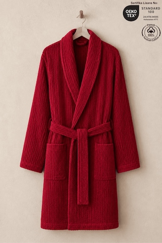 Bordo Çizgili Bornoz %100 Sertifikalı Pamuk Şal Yaka Unisex Banyo Bornoz / Sabahlık 340 Gr/m2 Bordo Renk