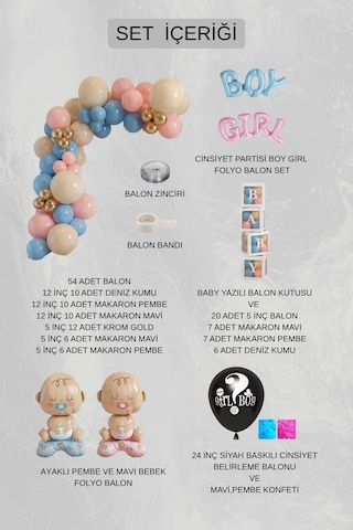 Cinsiyet Belirleme Parti Seti Baby Kutulu Boy Girl Temalı Konsept 6 Mavi-pembe