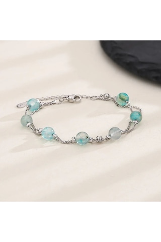 925 Ayar Gümüş Mavi Kristal Taşlarla Süslü Bileklik