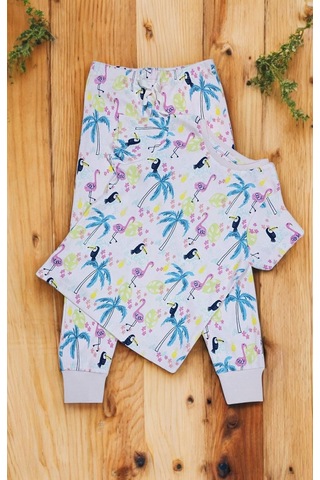 Flamingo Desenli Kısa Kol Kız Çocuk Pijama Takım Pembe