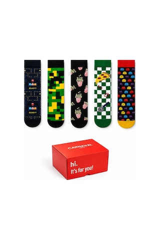 Carnaval Socks Retro Oyun Desenli 5'li Kutulu Çorap Seti Piksel Ve Atıştırmalık 2000386