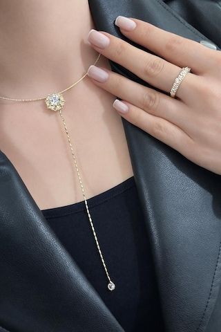 Choker Taşlı Y Kolye Gold Diğer