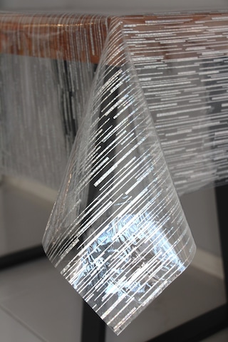 Pvc Şeffaf Desenli Silinebilir Muşamba Masa Örtüsü 410-düzçizgili Gümüş