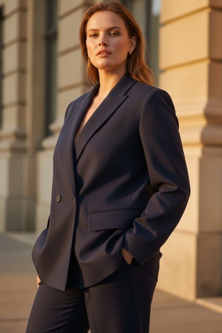 Hanezza Çift Düğmeli Blazer Ceket Plus Size Lacivert - 789093682 Lacivert