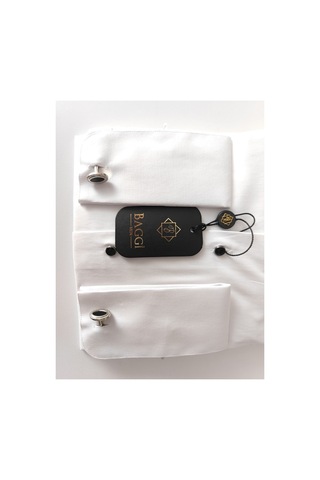 Baggi Man Baggi Atayaka Slim Fit Metal Düğmeli %100 Pamuk Gömlek Beyaz